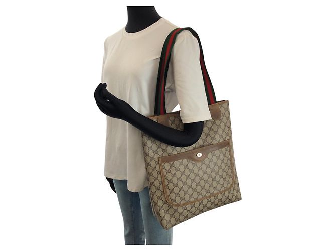 Borsa Tote Gucci GG Supreme Marrone Beige - vista 7