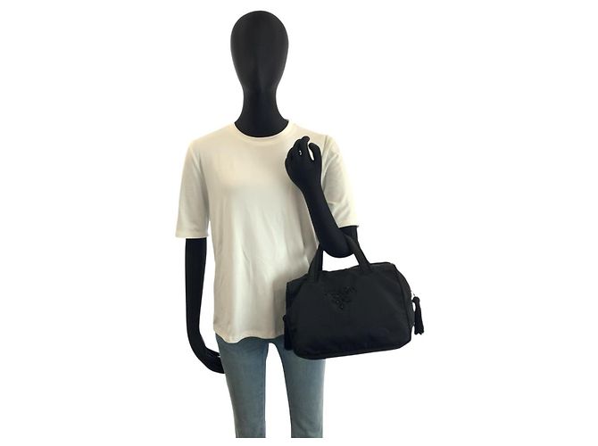 Sac à main Prada Tessuto Beads Logo Noir - vue 6