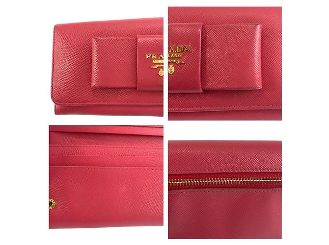 Portafoglio lungo Prada Saffiano Ribbon Rosa - vista 9