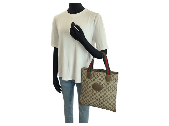 Gucci Tote Bag Braun Beige Stoff - Ansicht 7