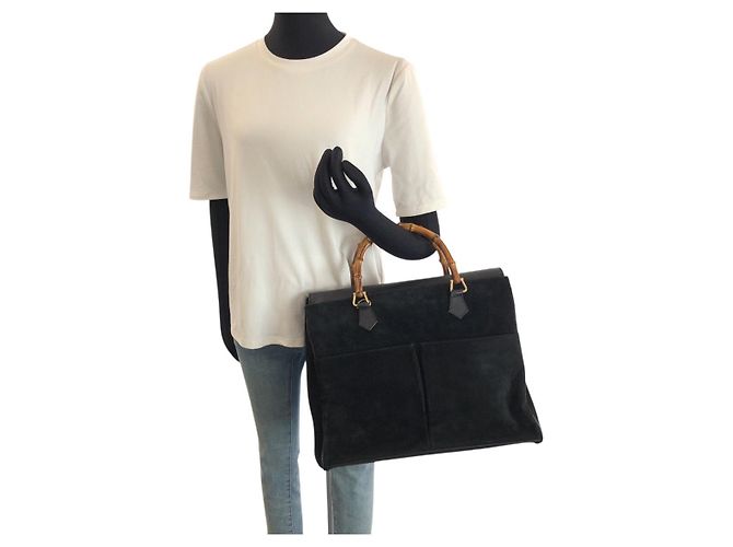 Borsa Tote Gucci Bamboo 2 vie Nero - vista 7