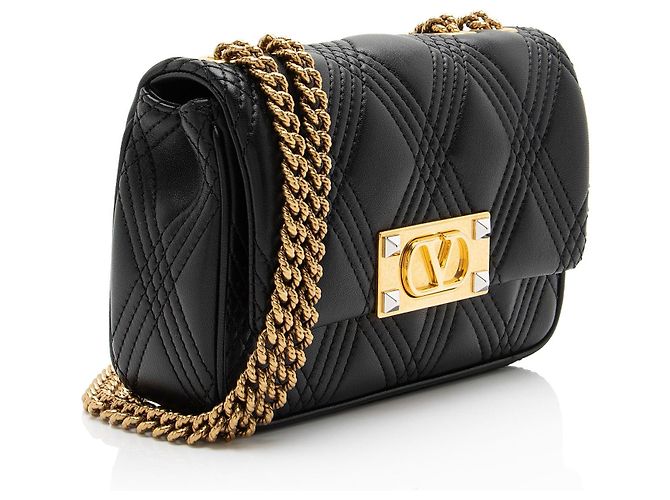 Valentino Garavani Borsa a spalla Valentino Leather Rockstud Quiltie 67 Small Nero - vista 2