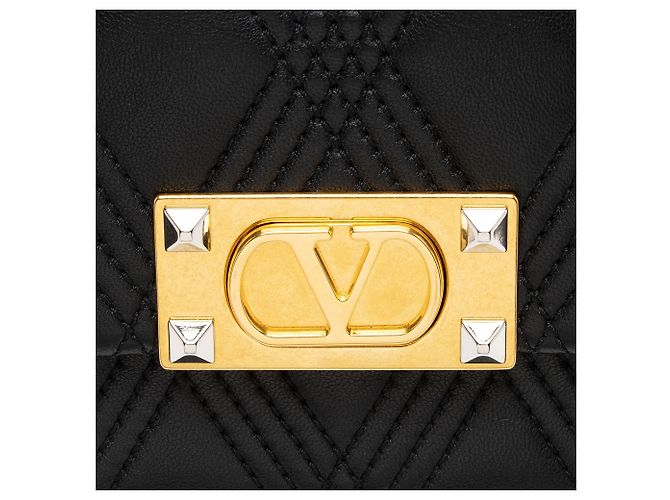Valentino Garavani Borsa a spalla Valentino Leather Rockstud Quiltie 67 Small Nero - vista 8