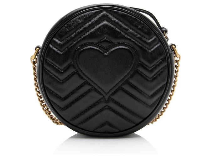 Bolsa de Ombro Mini Redonda GG Marmont em Couro Matelassé Gucci Preto - vista 3