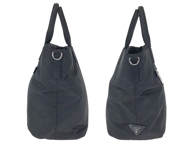 Borsa Tote Doppia Prada Tessuto Nero - vista 8