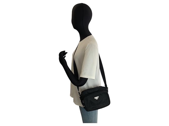 Bolsa de Ombro Prada Tessuto Preto - vista 6