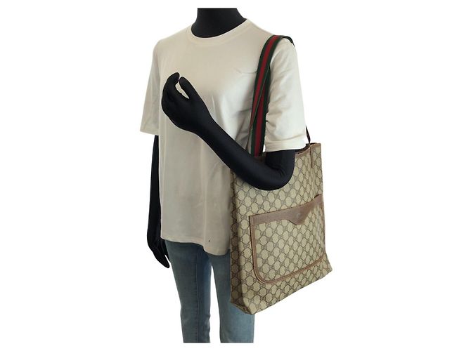 Borsa Tote Gucci GG Supreme Marrone Beige - vista 7