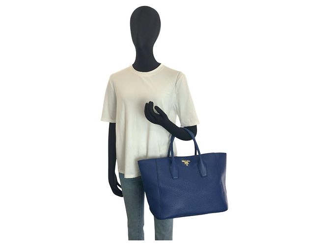 Saco Tote Prada Vittello Daino Azul - vista 6