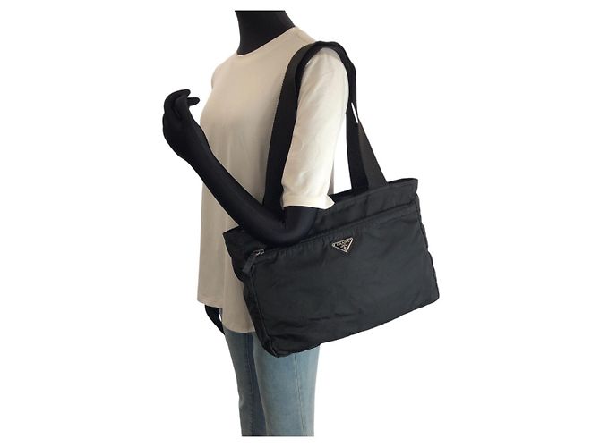 Tote Sacola Prada Tessuto com logo triangular Preto - vista 7
