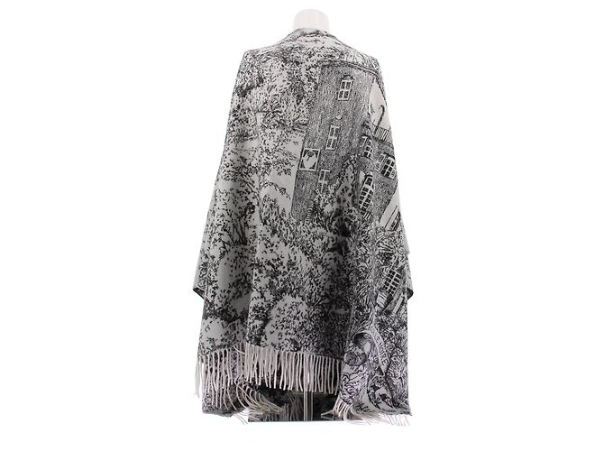 Christian Dior Poncho in cashmere beige e blu navy - vista 2