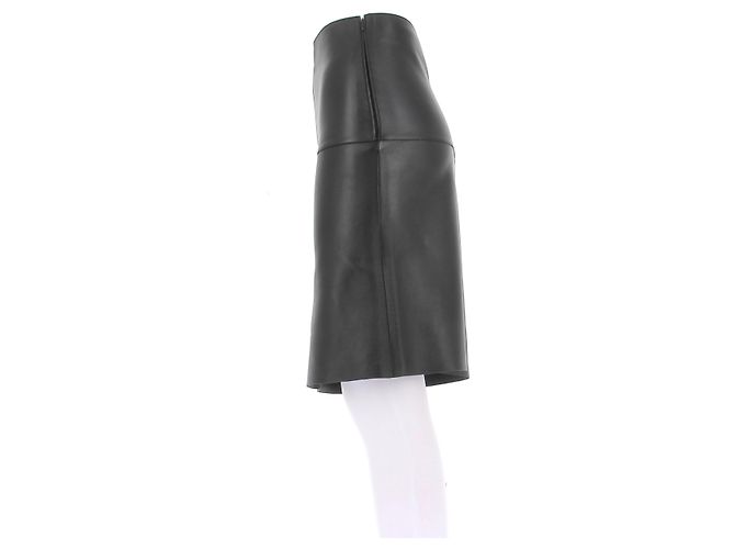 Totême Leder Midi Rock Schwarz - Ansicht 4