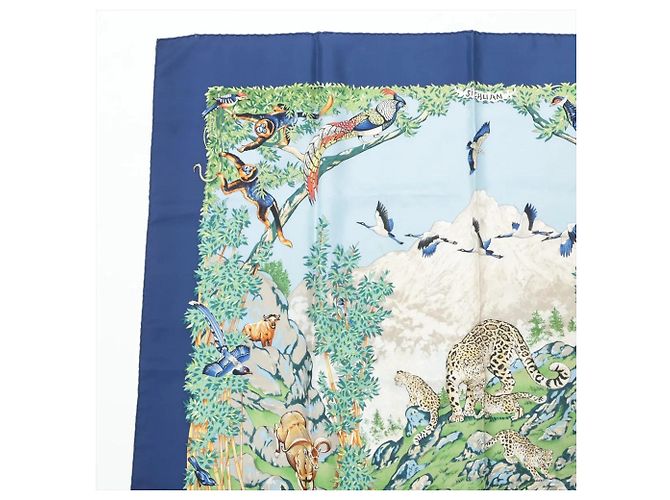 Hermès Hermes Carre 90 Foulard Sichuan Panda Blu navy - vista 2
