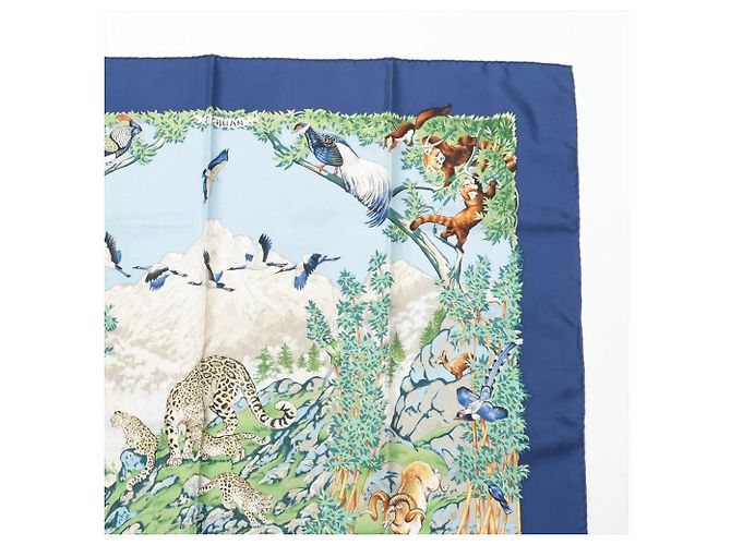 Hermès Hermes Carre 90 Foulard Sichuan Panda Blu navy - vista 3
