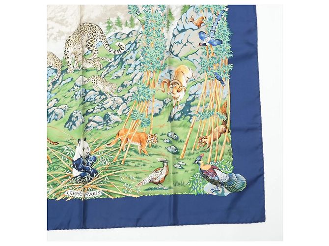 Hermès Hermes Carre 90 Foulard Sichuan Panda Blu navy - vista 4