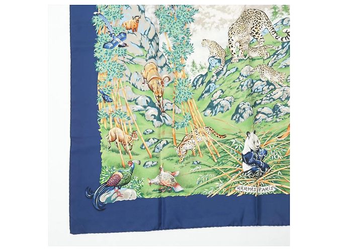 Hermès Hermes Carre 90 Foulard Sichuan Panda Blu navy - vista 5