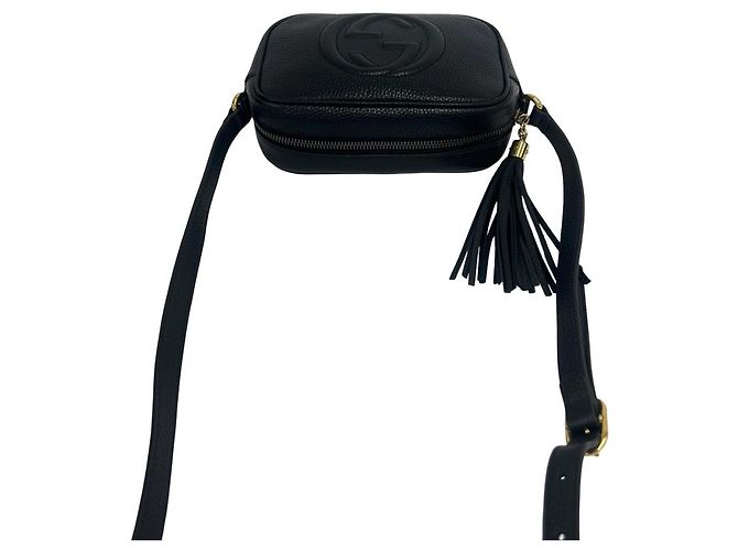 Borsa a tracolla mini e pochette in pelle GUCCI Soho Interlocking G con nappina Nero - vista 4