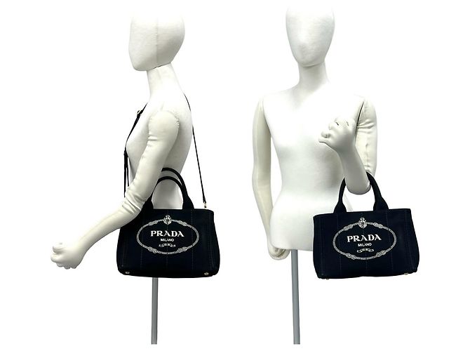 Tote Borsa a tracolla 2-Way Prada Canapa Logo Canvas Nero - vista 2