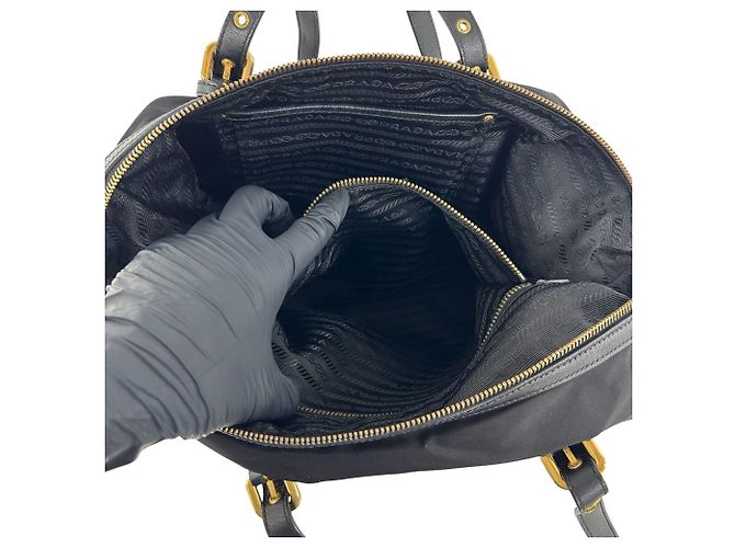 Prada Logo Hardware Tessuto Pocono Nylon Tote Bag Schwarz - Ansicht 10