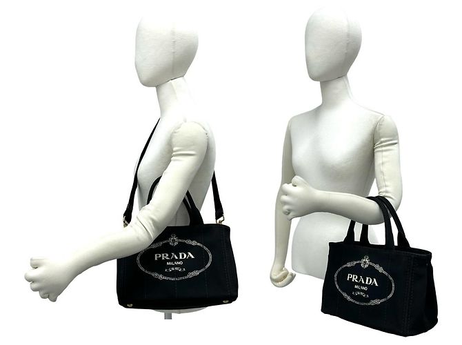 Tote Prada Canapa Triangle Logo Hardware Canvas Handbag Black - view 2