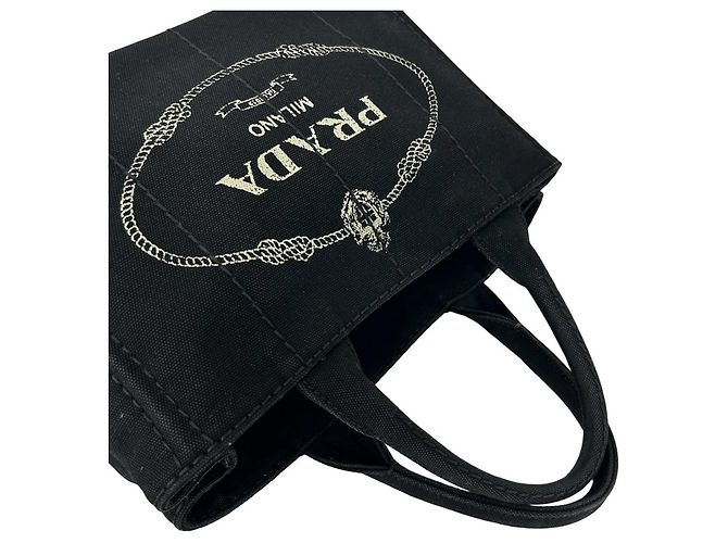 Tote Prada Canapa Triangle Logo Hardware Canvas Handbag Black - view 4