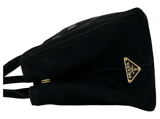 Tote Prada Canapa Triangle Logo Hardware Canvas Handbag Black - view 5