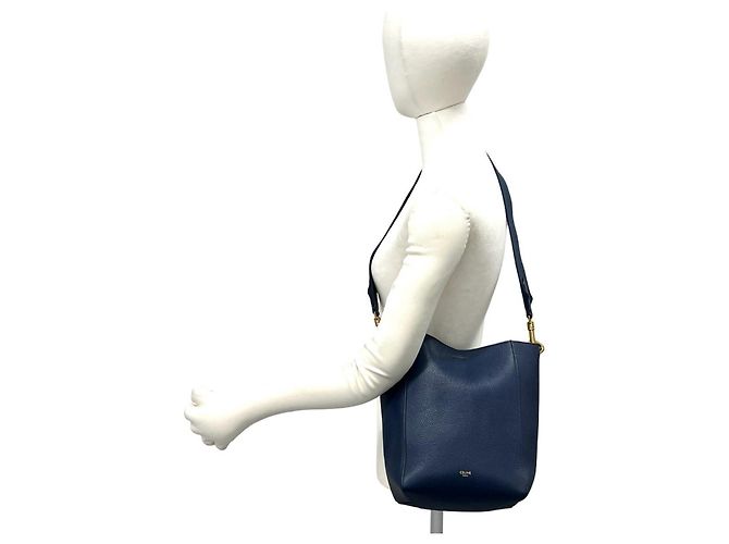Céline Borsa a tracolla in pelle Celine Sangle Bucket Small Blu navy - vista 2
