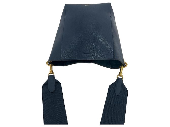 Céline Borsa a tracolla in pelle Celine Sangle Bucket Small Blu navy - vista 4