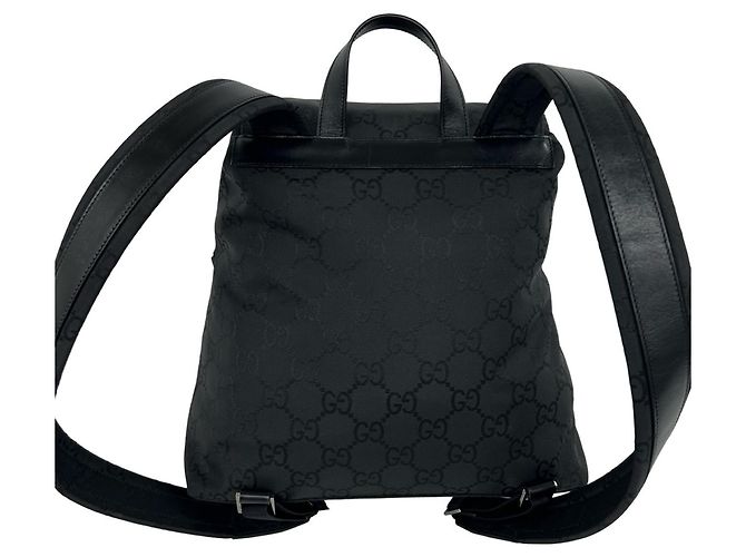 Gucci GG Logo Pattern Nylon and Leather Drawstring Backpack Black - view 3