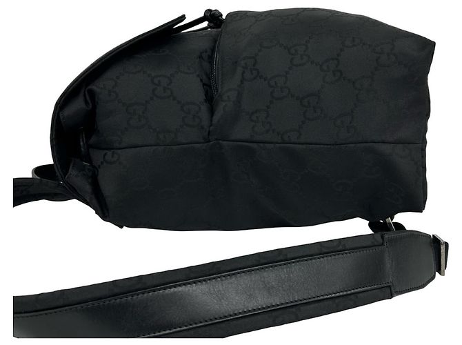 Gucci GG Logo Pattern Nylon and Leather Drawstring Backpack Black - view 5