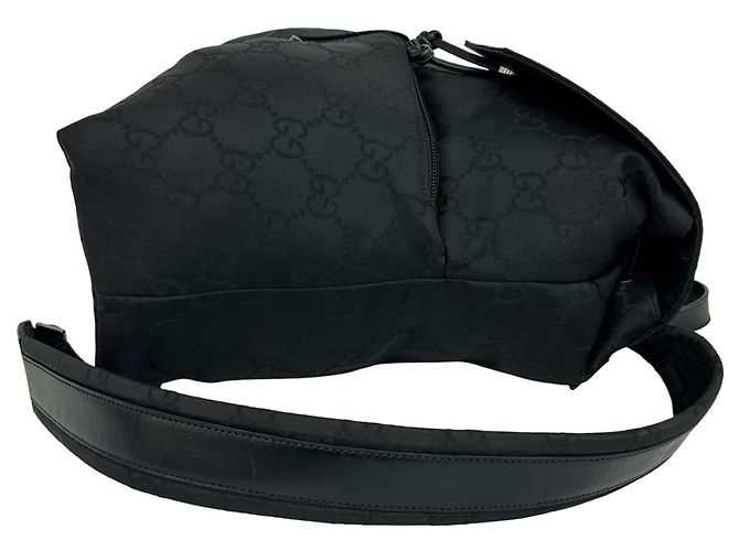 Gucci GG Logo Pattern Nylon and Leather Drawstring Backpack Black - view 6