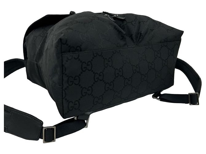 Gucci GG Logo Pattern Nylon and Leather Drawstring Backpack Black - view 7