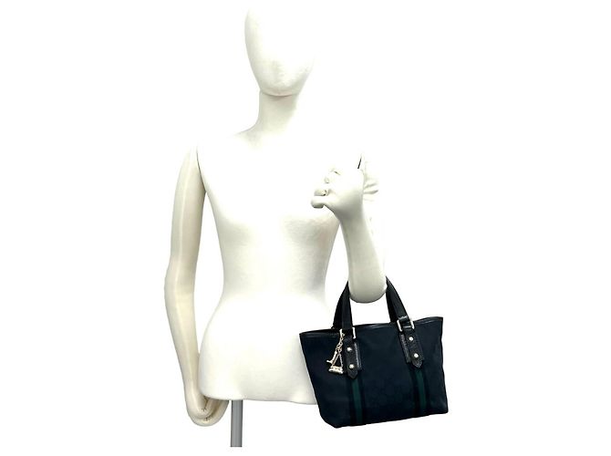 GUCCI Mini Tote Bag aus Leder und Canvas mit GG Logo Muster Schwarz Marineblau - Ansicht 2