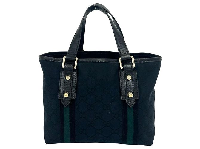 GUCCI Mini Tote Bag aus Leder und Canvas mit GG Logo Muster Schwarz Marineblau - Ansicht 3