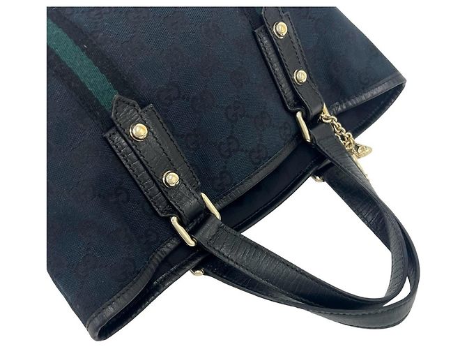 GUCCI Mini Tote Bag aus Leder und Canvas mit GG Logo Muster Schwarz Marineblau - Ansicht 4