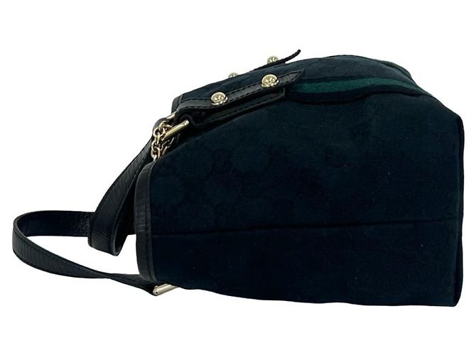GUCCI Mini Tote Bag aus Leder und Canvas mit GG Logo Muster Schwarz Marineblau - Ansicht 5