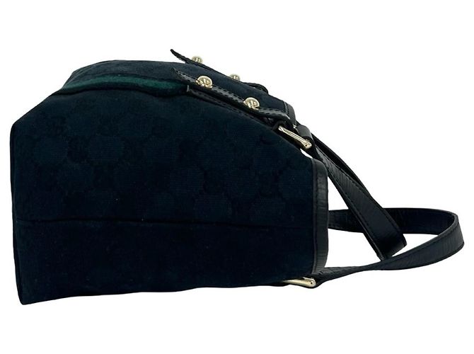 GUCCI Mini Tote Bag aus Leder und Canvas mit GG Logo Muster Schwarz Marineblau - Ansicht 6
