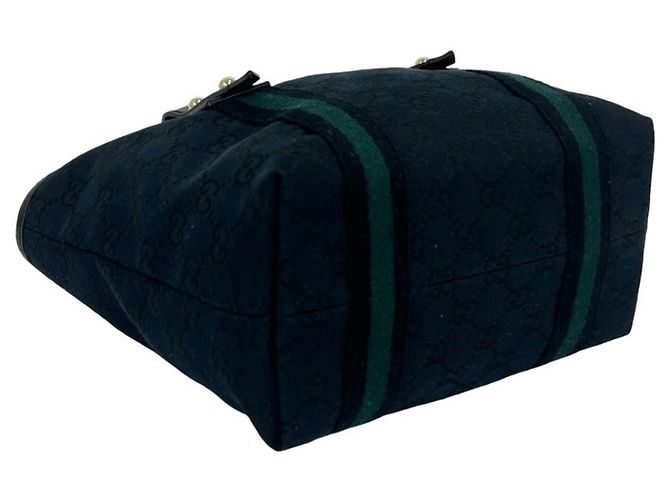 GUCCI Mini Tote Bag aus Leder und Canvas mit GG Logo Muster Schwarz Marineblau - Ansicht 7