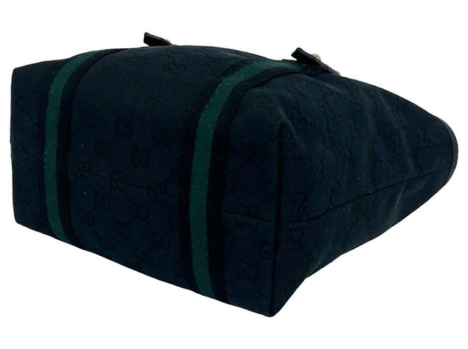 GUCCI Mini Tote Bag aus Leder und Canvas mit GG Logo Muster Schwarz Marineblau - Ansicht 8