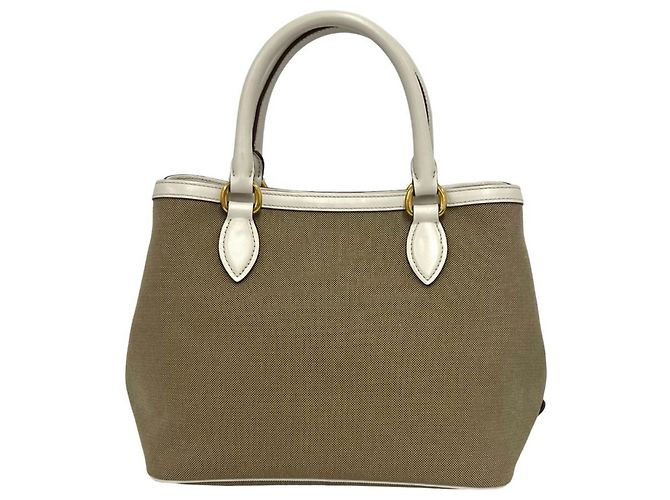 Mini borsa tote Prada in pelle e tela marrone e bianca Bianco - vista 3
