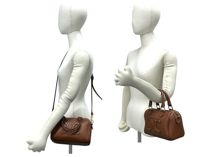 Céline Celine Sac Mini Boston en Cuir Triomphe Marron - vue 2