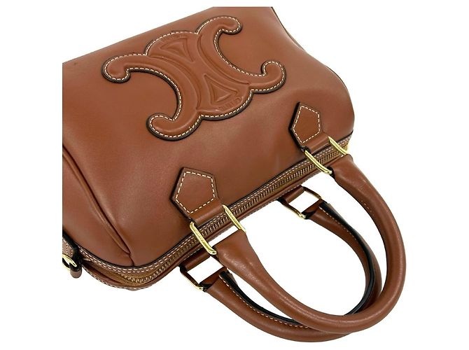 Céline Celine Sac Mini Boston en Cuir Triomphe Marron - vue 4