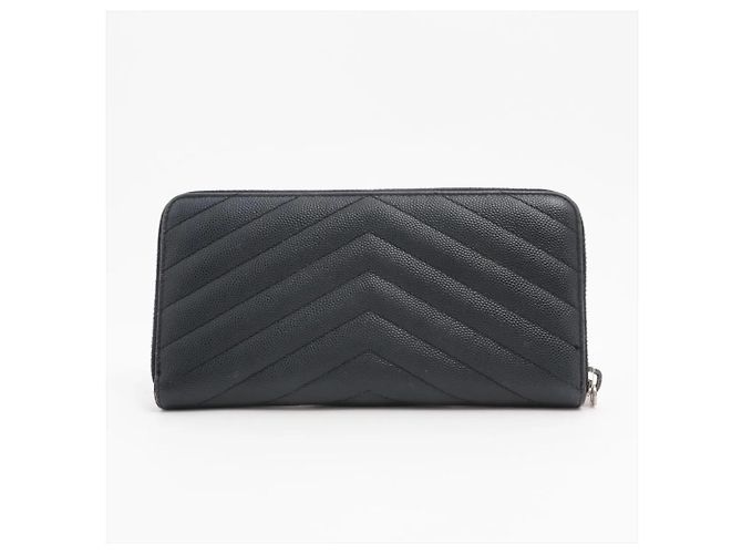 Autre Marque Saint Laurent Paris Cassandra V-Stitch Leder-Langbrieftasche Schwarz - Ansicht 2