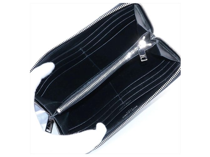 Autre Marque Saint Laurent Paris Cassandra V-Stitch Leder-Langbrieftasche Schwarz - Ansicht 3