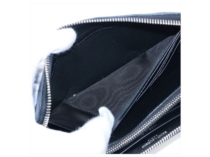 Autre Marque Saint Laurent Paris Cassandra V-Stitch Leder-Langbrieftasche Schwarz - Ansicht 4