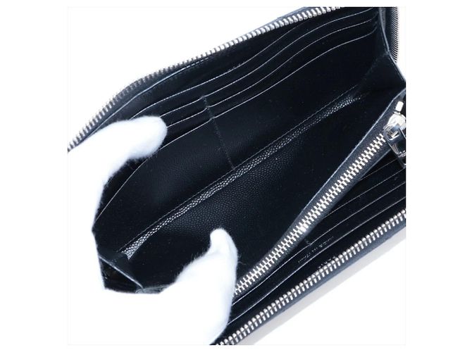 Autre Marque Saint Laurent Paris Cassandra V-Stitch Leder-Langbrieftasche Schwarz - Ansicht 5