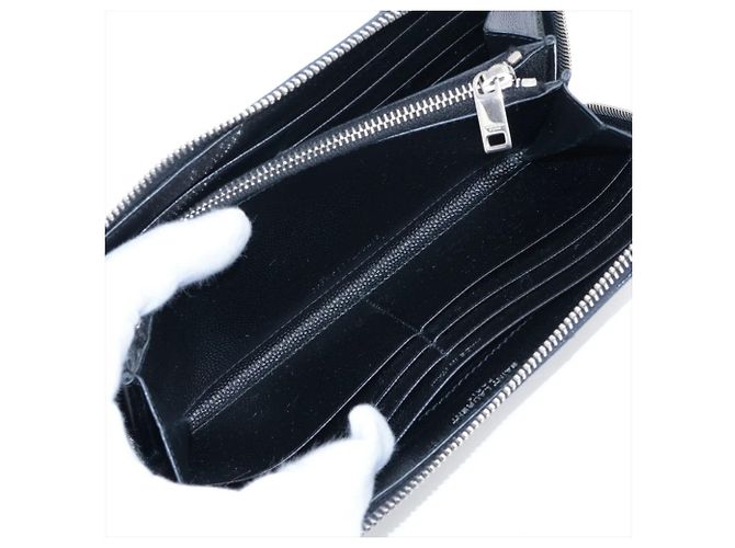Autre Marque Saint Laurent Paris Cassandra V-Stitch Leder-Langbrieftasche Schwarz - Ansicht 6