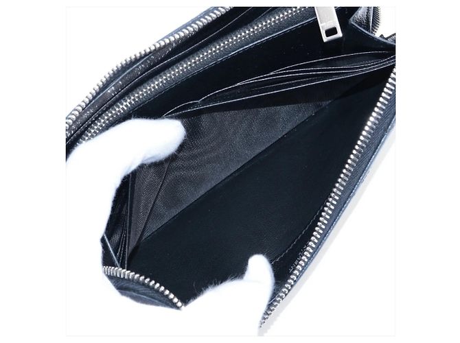 Autre Marque Saint Laurent Paris Cassandra V-Stitch Leder-Langbrieftasche Schwarz - Ansicht 7