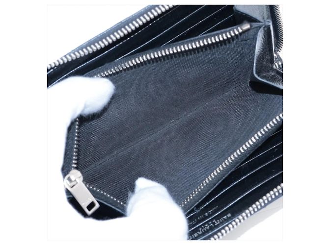 Autre Marque Saint Laurent Paris Cassandra V-Stitch Leder-Langbrieftasche Schwarz - Ansicht 8