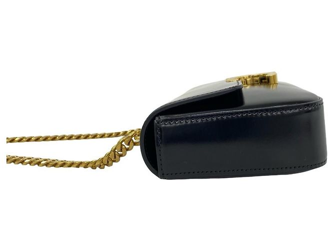 Céline Bolsa Mini Semi One Shoulder em couro com corrente e logo Triomphe Celine Claude Preto - vista 5