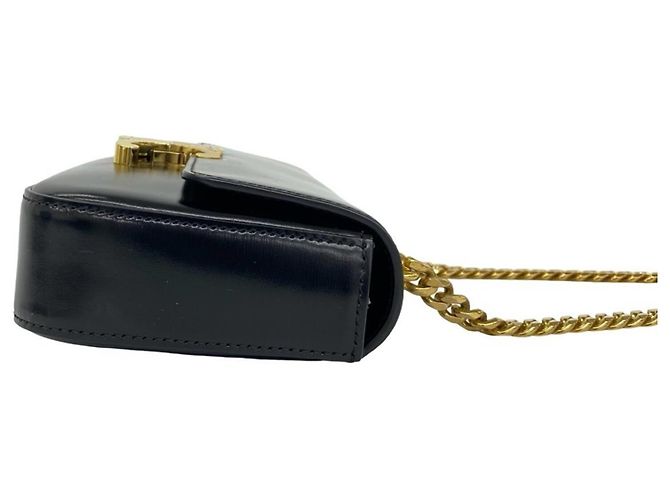 Céline Bolsa Mini Semi One Shoulder em couro com corrente e logo Triomphe Celine Claude Preto - vista 6